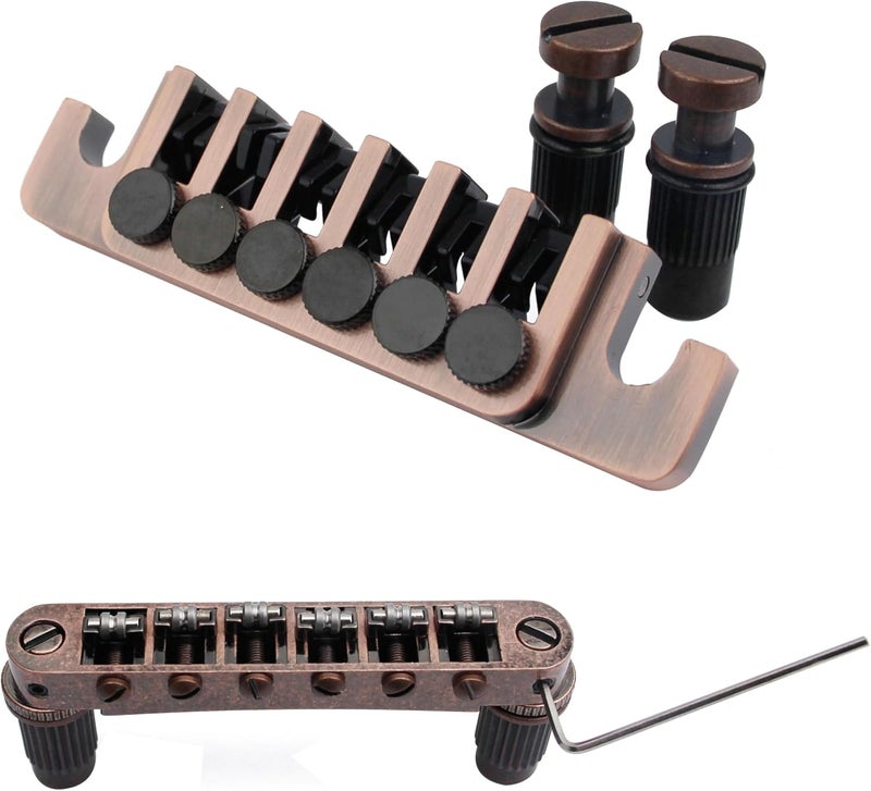 guyker LP Guitar Tune-O-Matic Roller Saddle Bridge GM005 + Vintage TP-6 Tailpiece Stop Bar Lock Combo Replacement Compatible with Les Paul LP 6 Strings Electric Guitar (Bronze) - Image 1